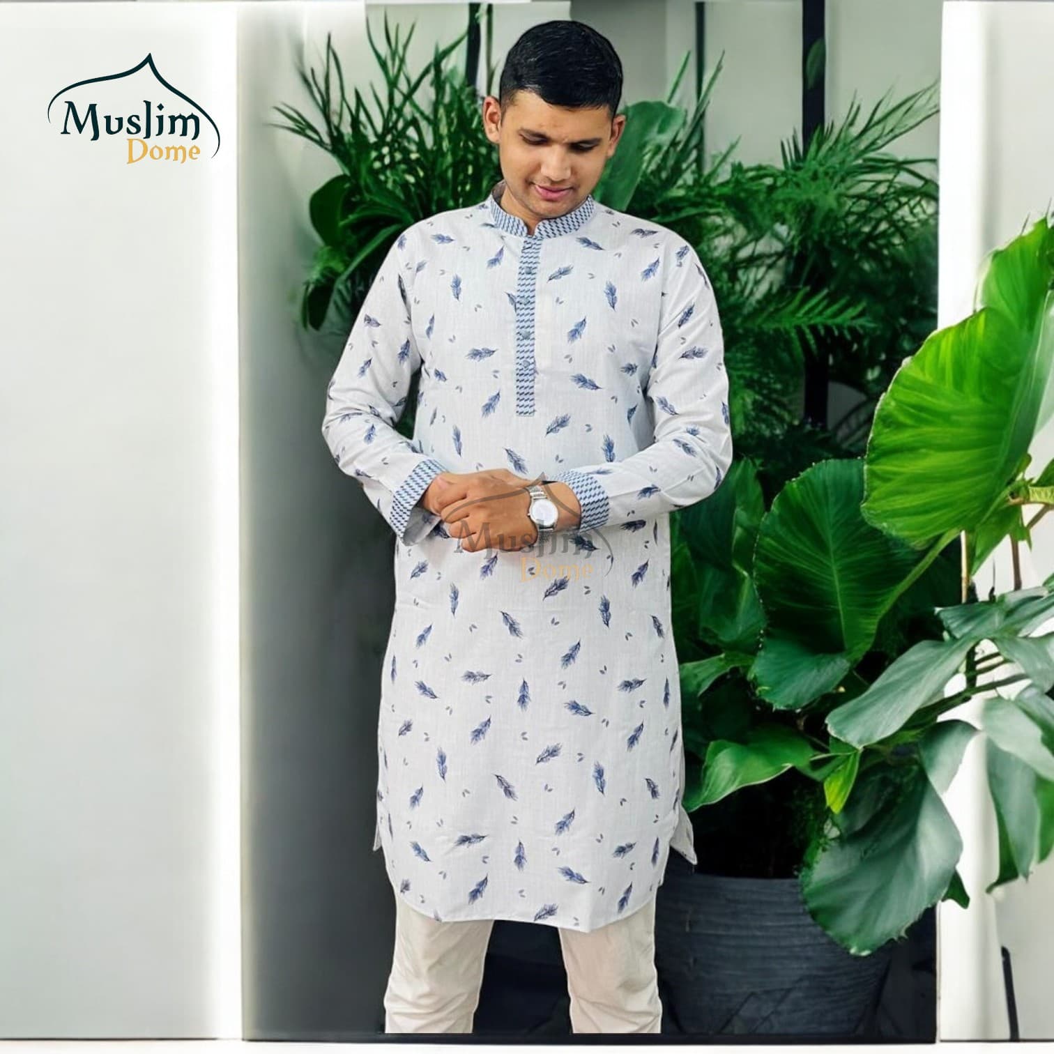 Men's Fashionable Panjabi - Slim Fit - Ash