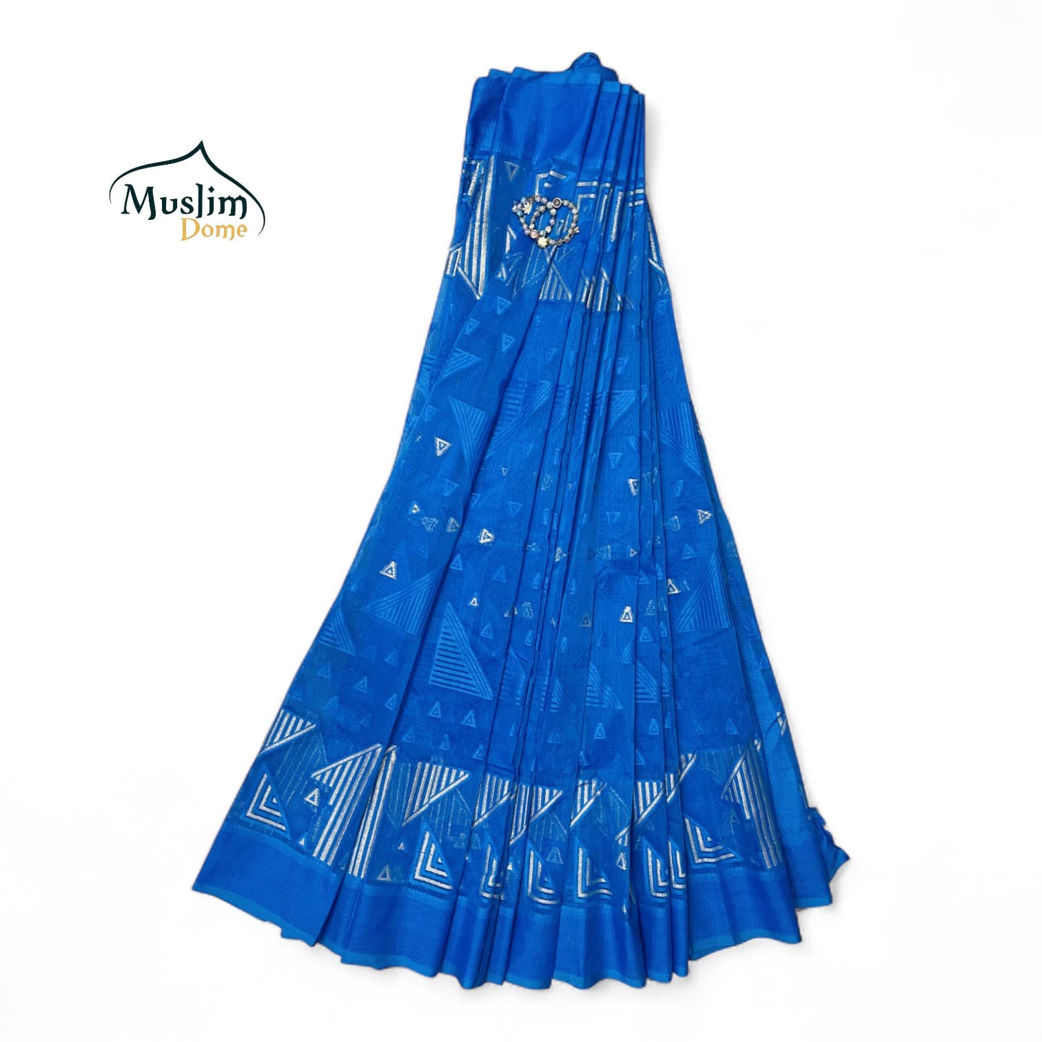Half Silk Jamdani Saree – Blue (Tangail Handloom)