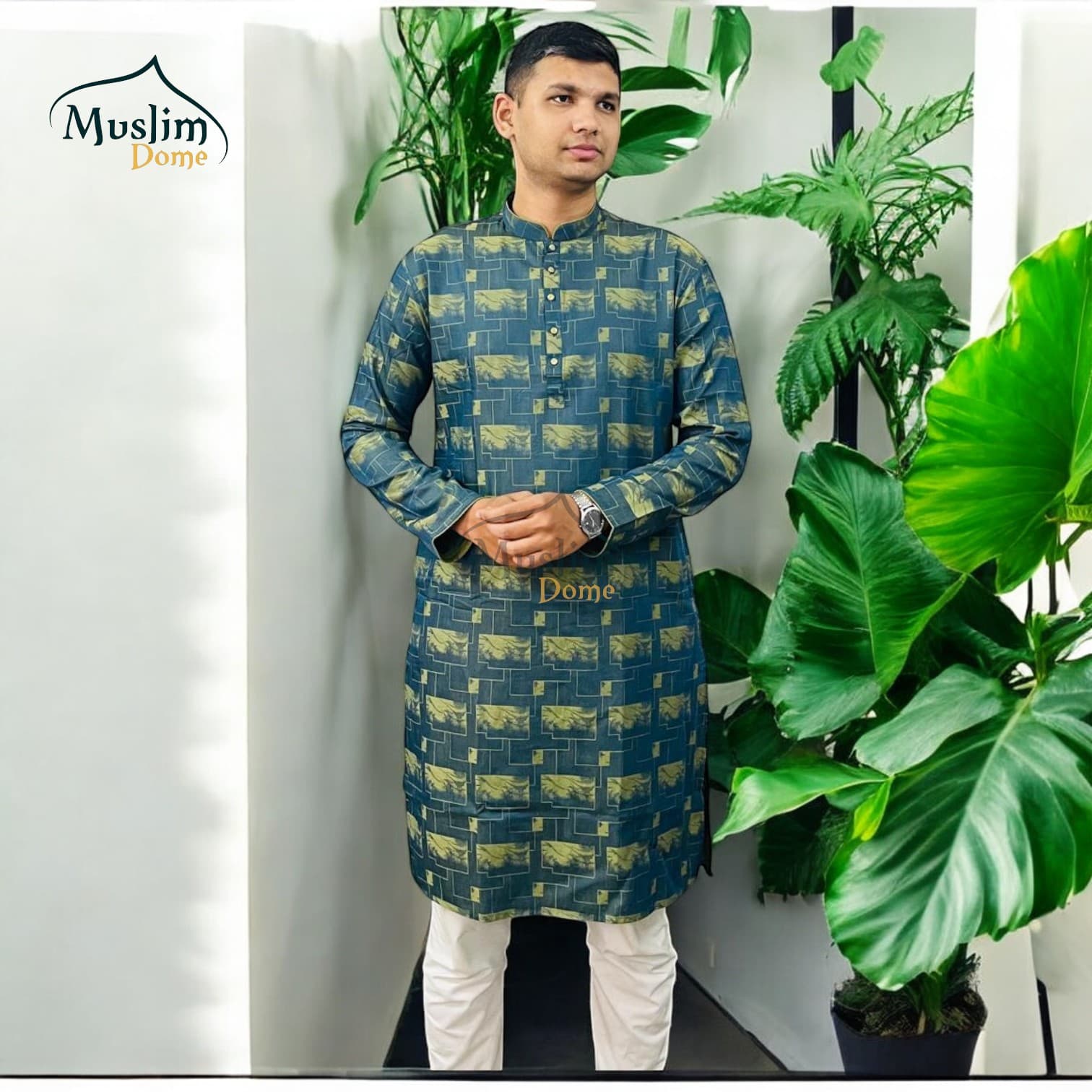 Men's Fashionable Panjabi - Slim Fit - Deep Green