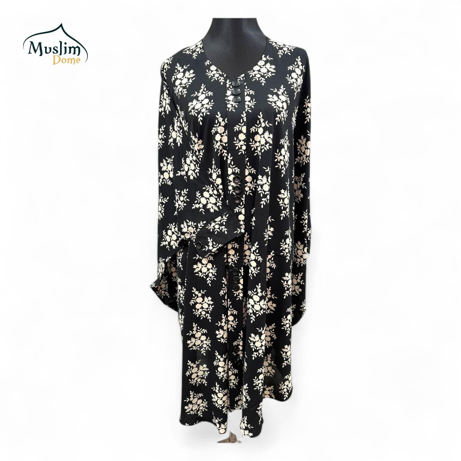 Abaya – Flower Printed Black White