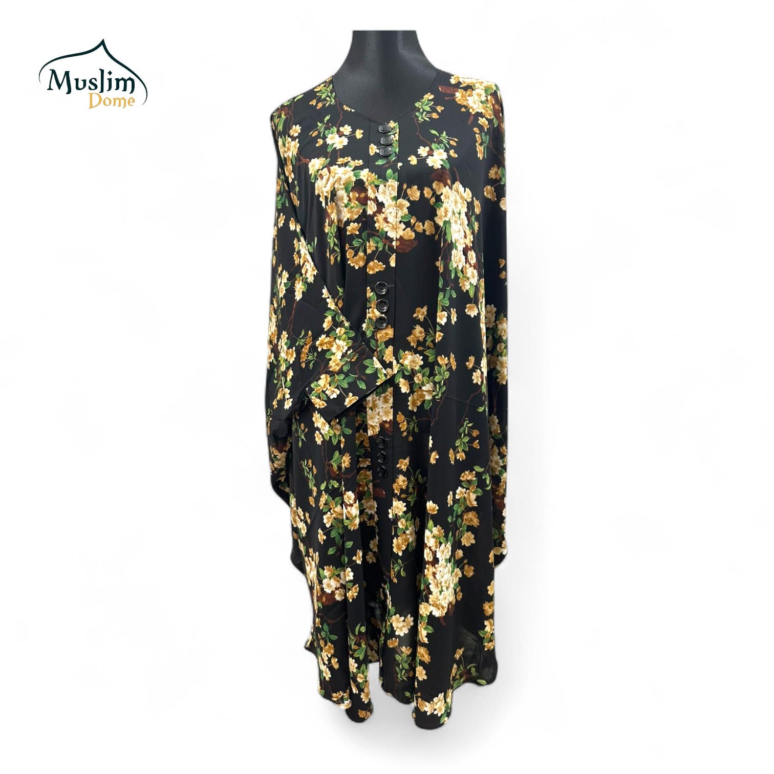 Abaya – Flower Printed Black Green