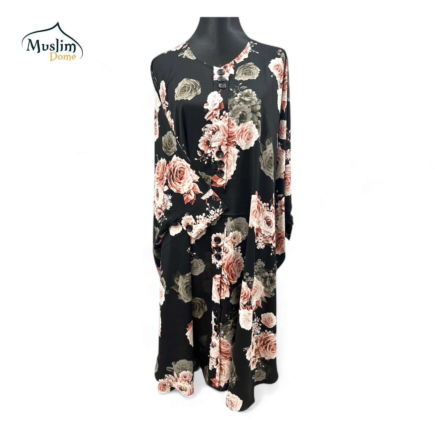 Abaya – Flower Printed Black Ash