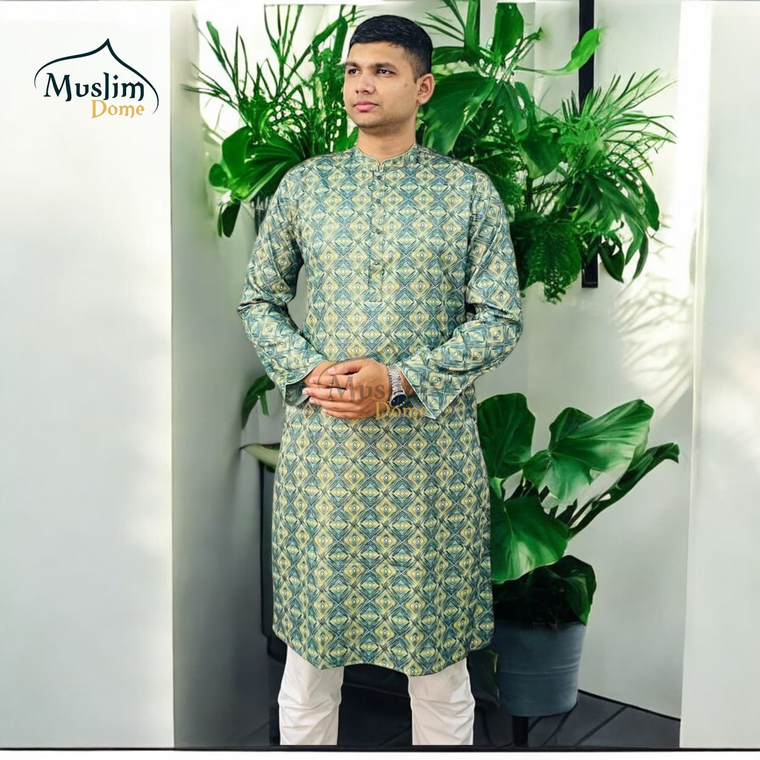 Men's Fashionable Panjabi - Slim Fit - Light Green