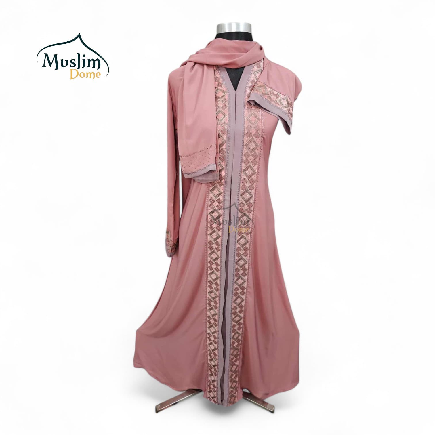 Borka with Scarf – Embroidery & Stone Design – Pink