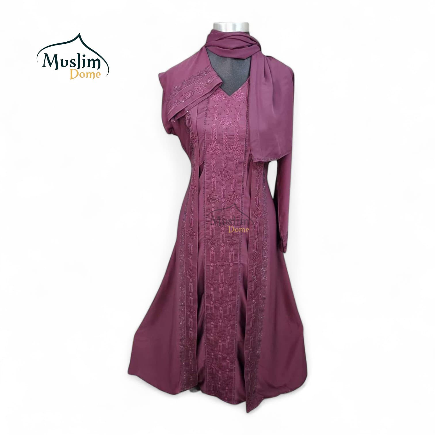 Borka with Scarf – Embroidery & Stone Design (Purple)