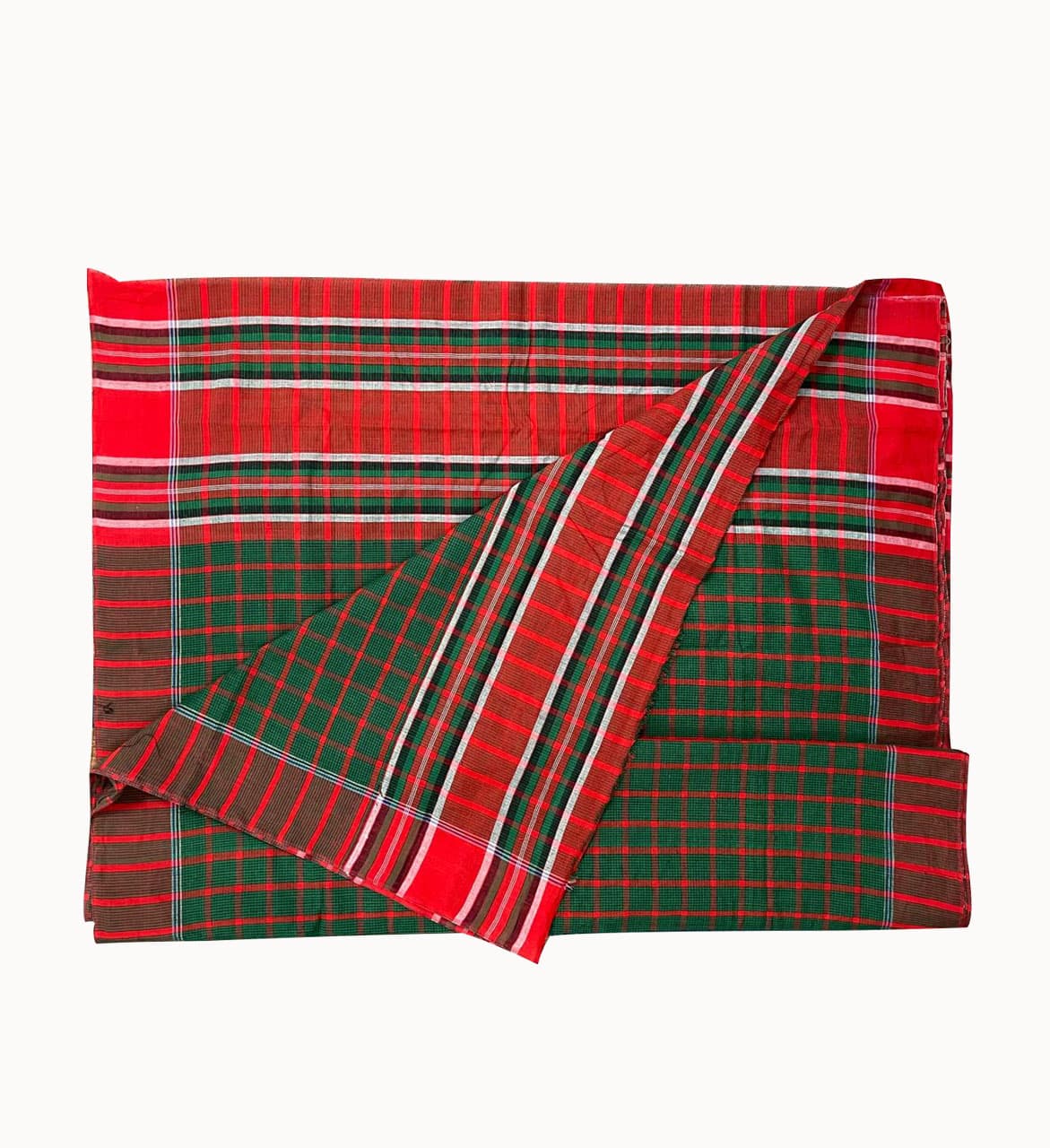 Toweling / Gamsa – Green Red Check Pattern, Size 66" x 36"