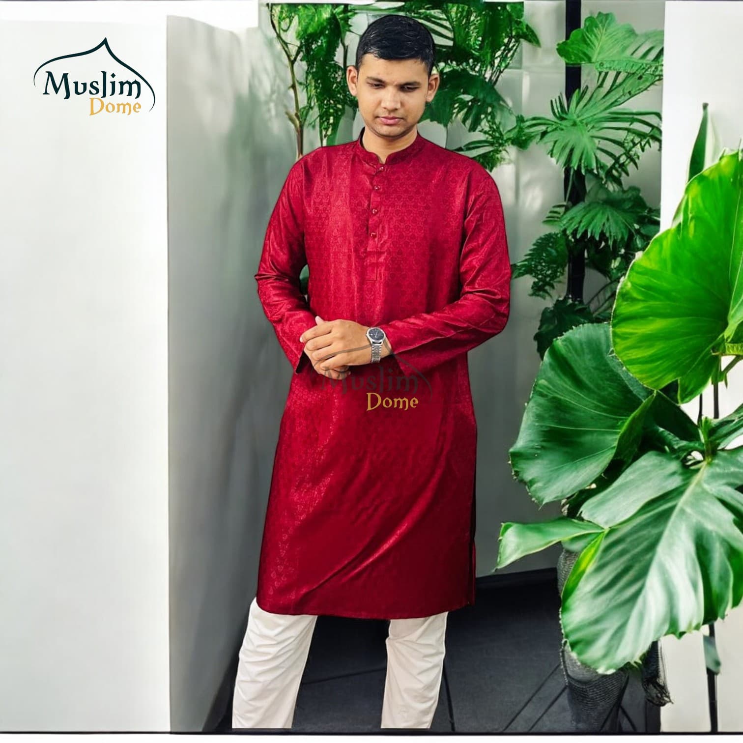 Men's Fashionable Panjabi - Slim Fit - Red